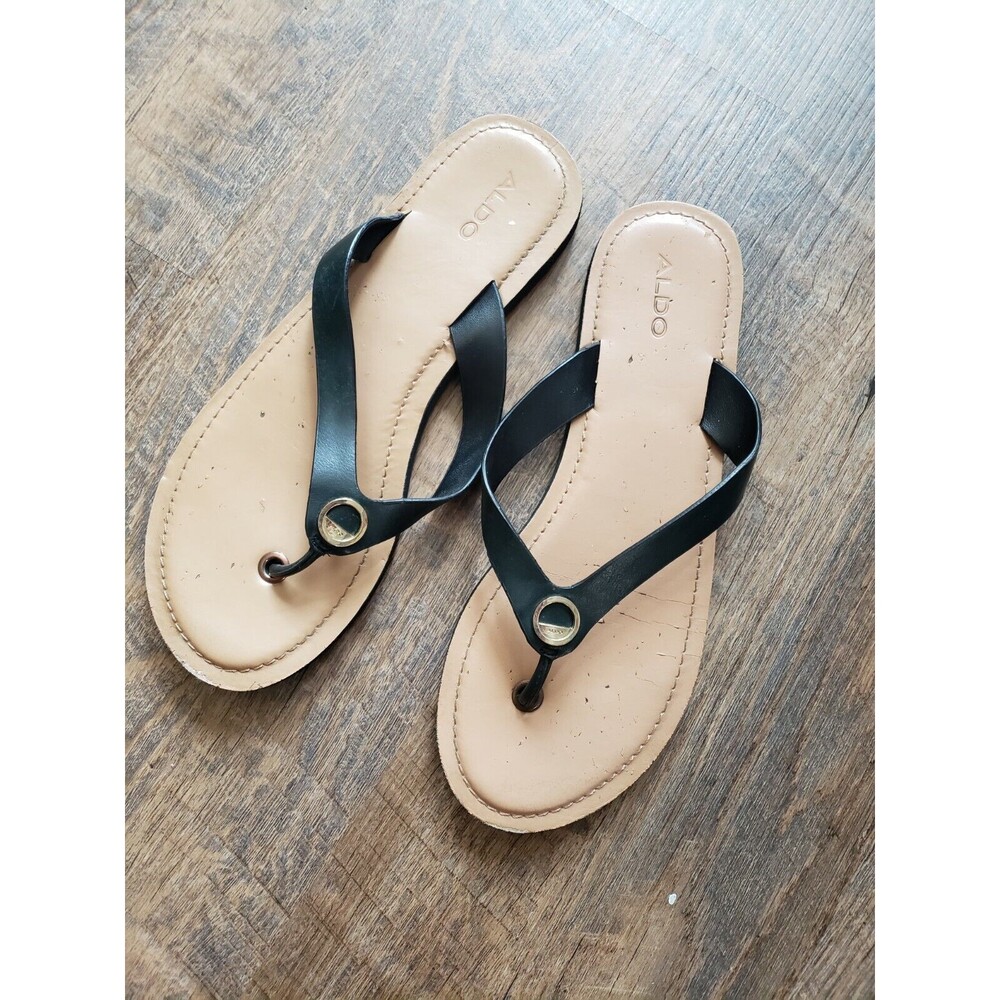Womens 8 Aldo Black Classic Sandals Flip Flops